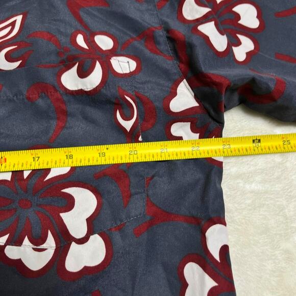 Vintage Hawaiian Shirt Mens L XL Gray White Crimson Flower Aloha Luau Pig Roast - Picture 6 of 8